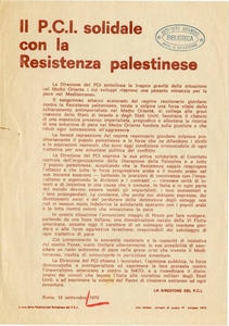 Il Pci solidale con la Resistenza palestinese